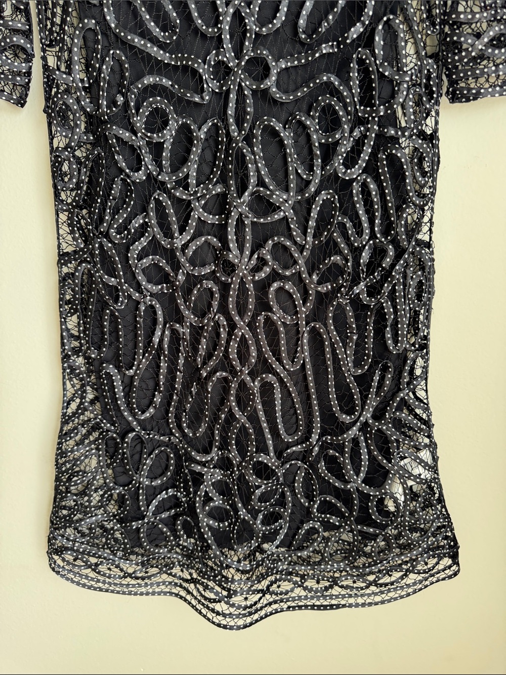 Adolfo Dominguez Costura Black Mesh Ribbon Cocktail Dress Size US 4 EU 38 Sheer - Picture 5 of 12